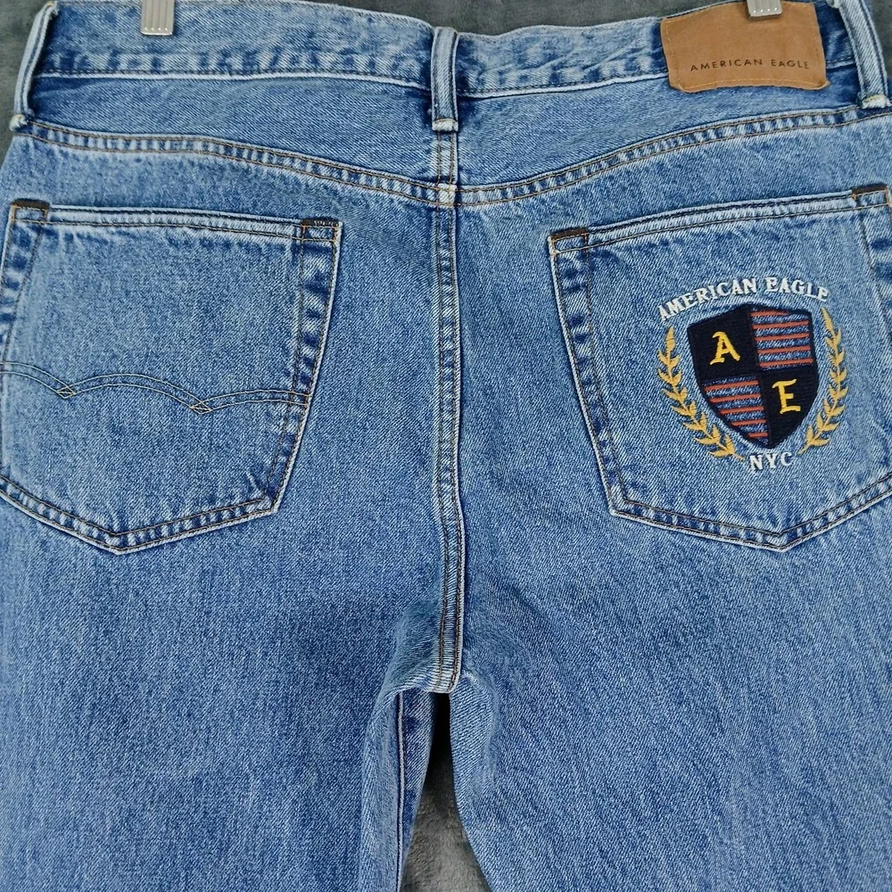 American Eagle Jeans Mens‎ 33x28 Blue Dad Jean 100% Cotton Embroidered Crest